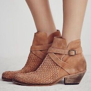 Free People Venture Woven Ankle Boots Suede Size 9.5 (40) European Adobe (Tan)
